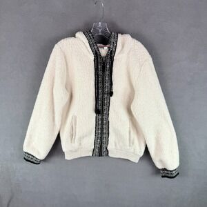 American Eagle Outfitters Ivory Teddy Jacket with Charcoal Details